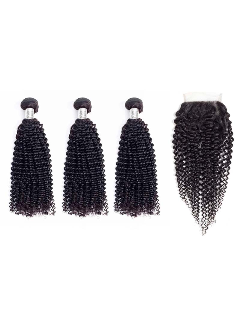 Lustro Kinky Curly 3pcs Double Weft Bundles with Closure