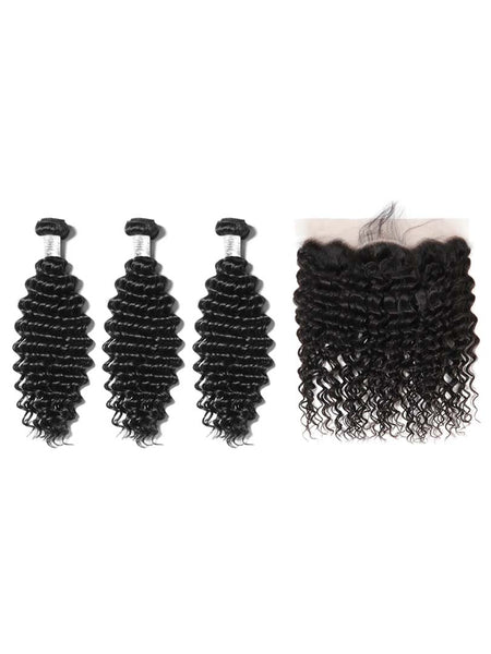 Lustro Deep Wave 3pcs Double Weft Bundles with Frontal