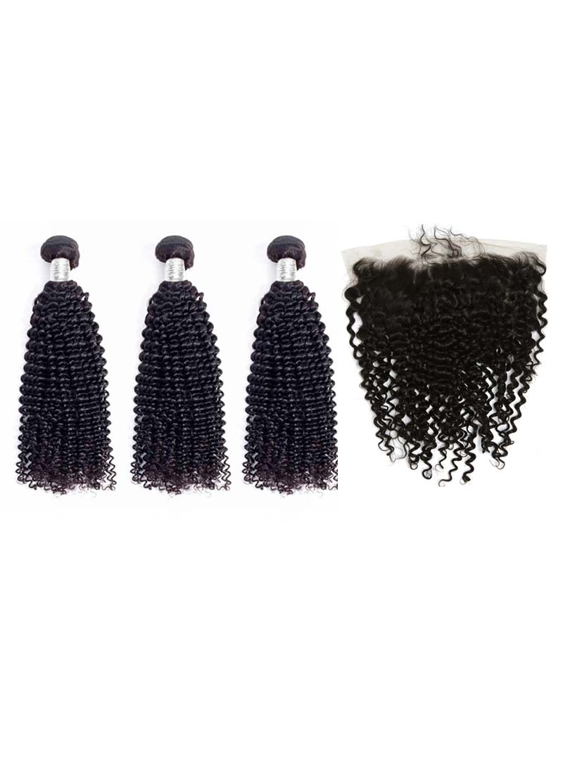 Lustro Kinky Curly 3pcs Double Weft Bundles with Frontal