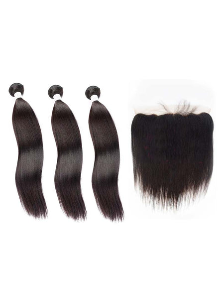 Lustro Yaki Straight 3pcs Double Weft Bundles with Frontal