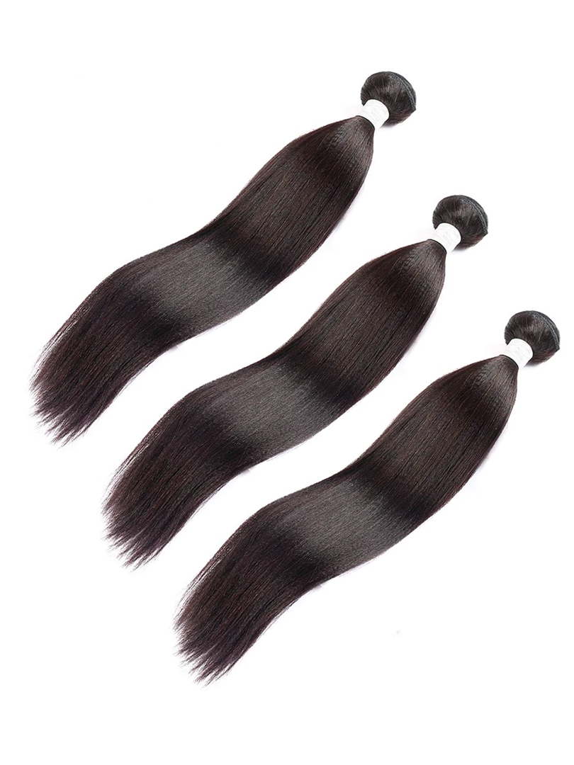 Lustro Yaki Straight 4pcs Double Weft Remy Human Hair Bundles